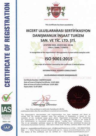IKCERT ISO 9001:2015 kalite yönetim sistemi belgesi