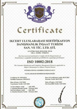 IKCERT ISO 10002:2018 müşteri memnuniyeti belgesi