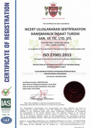 IKCERT ISO 27001:2013 bilgi güvenliği yönetimi belgesi